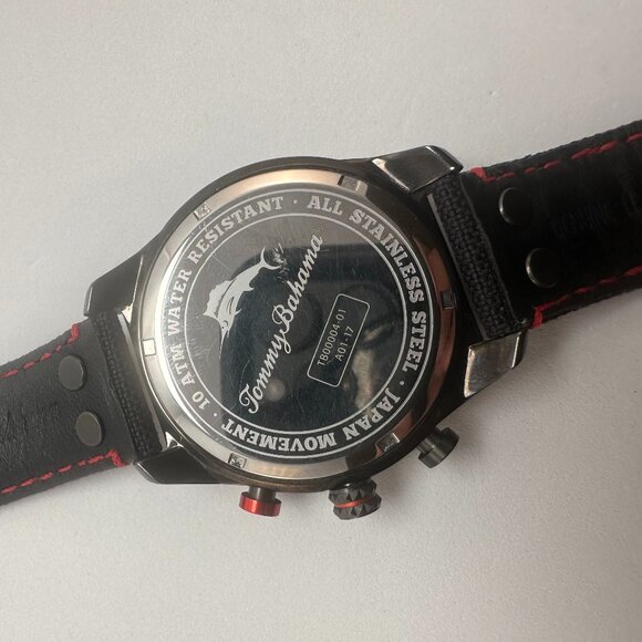 Tommy Bahama Chronograph Watch Black Red Accents 10ATM Stainless Japan Movt - Picture 4 of 4
